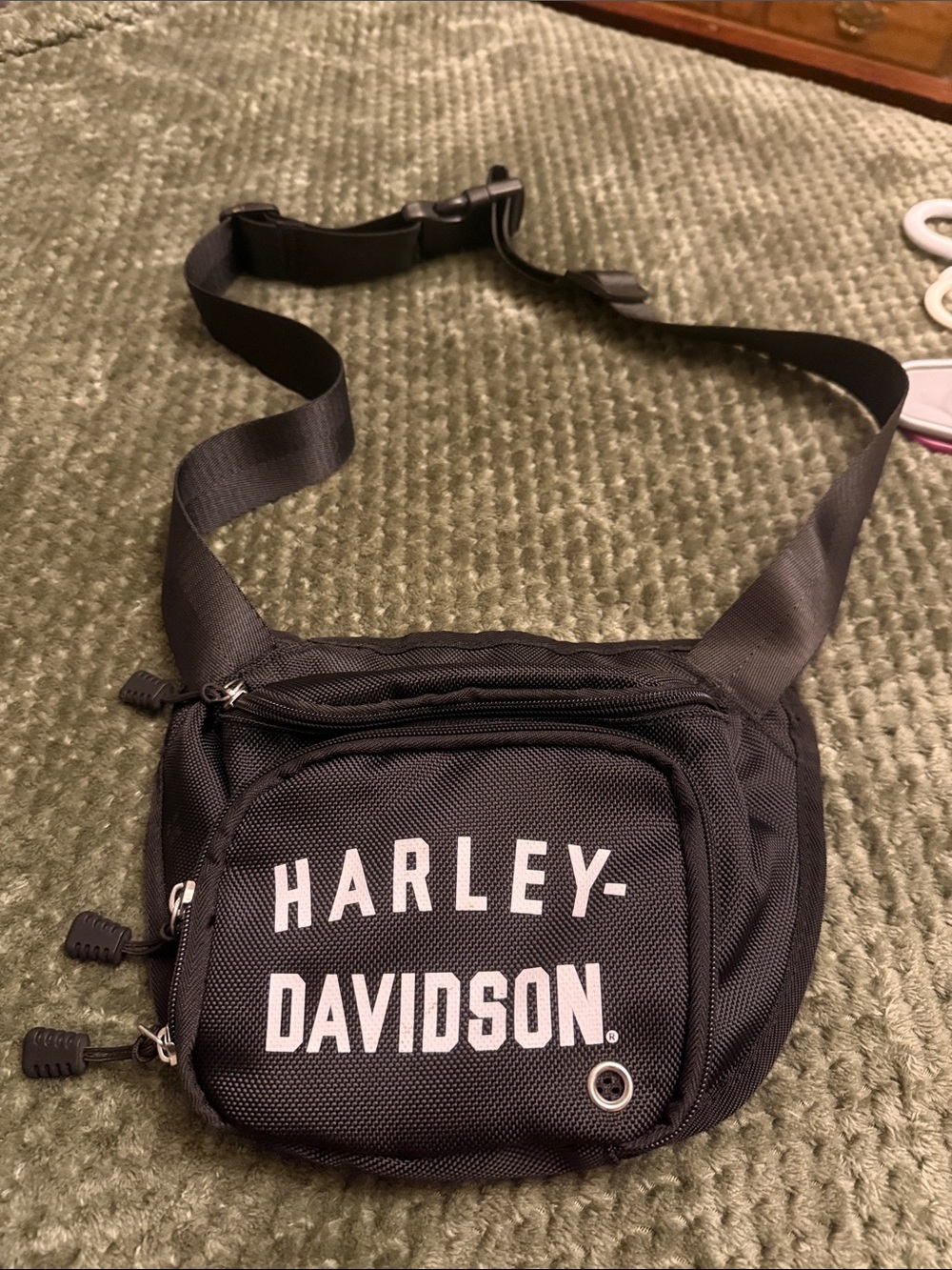 Harley-Davidson Black Nylon Waist/Crossbody Bag with White Logo